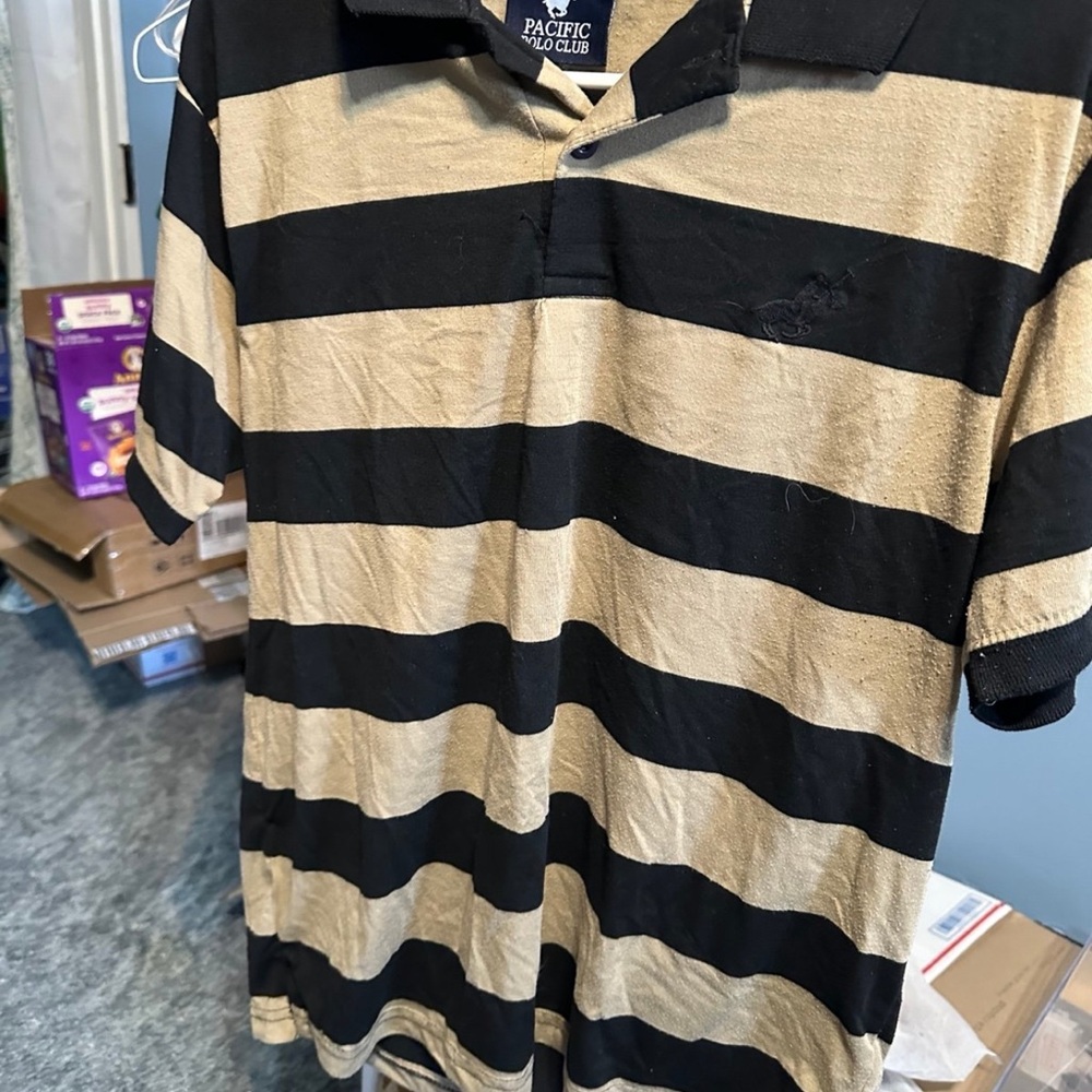 Pacific Polo Club Black and Tan Striped Men's Polo Shirt
